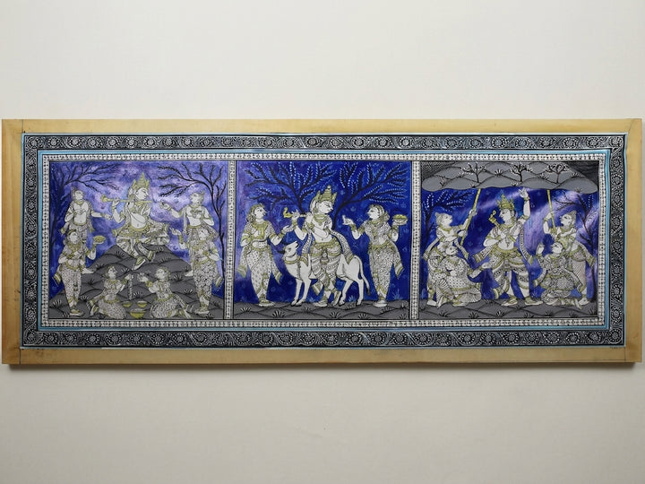 Krishna Playing Flute with Gopis Pattachitra Painting on Cloth by Rabi Behera · view 1