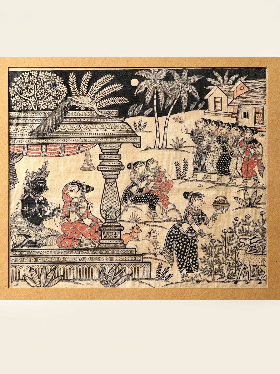 Krishna Six Seasons - Vasanta, Grishma, Varsha, Sharad, Hemanta, Shishira Painting on Tussar Silk