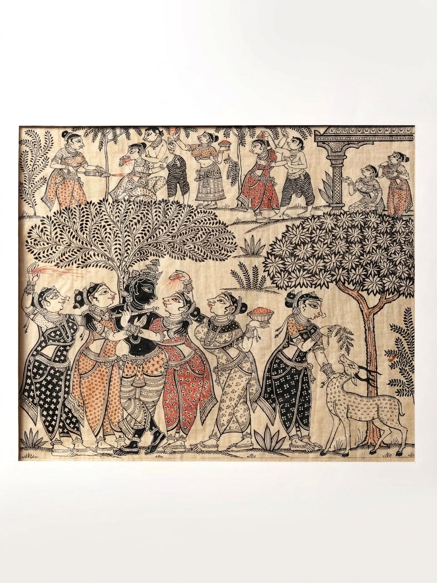 Krishna Six Seasons - Vasanta, Grishma, Varsha, Sharad, Hemanta, Shishira Painting on Tussar Silk