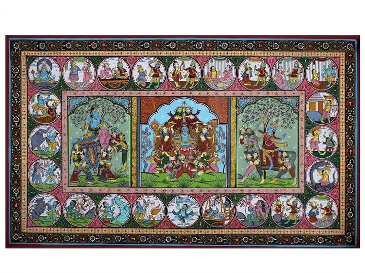 Krishna Leela (The Story of Lord Krishna) Pattachitra Painting on Cloth by Rabi Behera · view 1