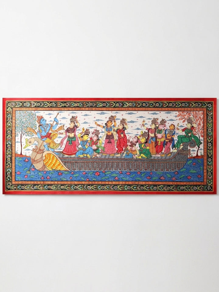 Nauka Vihar (Shri Krishna with Gopis on Boat) Painting on Canvas · view 1