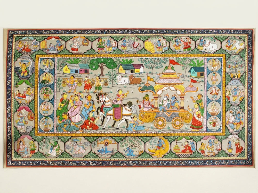 Shri Kirshna Mathura Vijay Stories Painting on Tussar Silk
