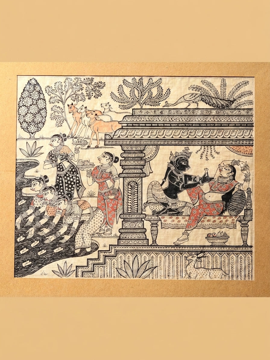 Krishna Six Seasons - Vasanta, Grishma, Varsha, Sharad, Hemanta, Shishira Painting on Tussar Silk