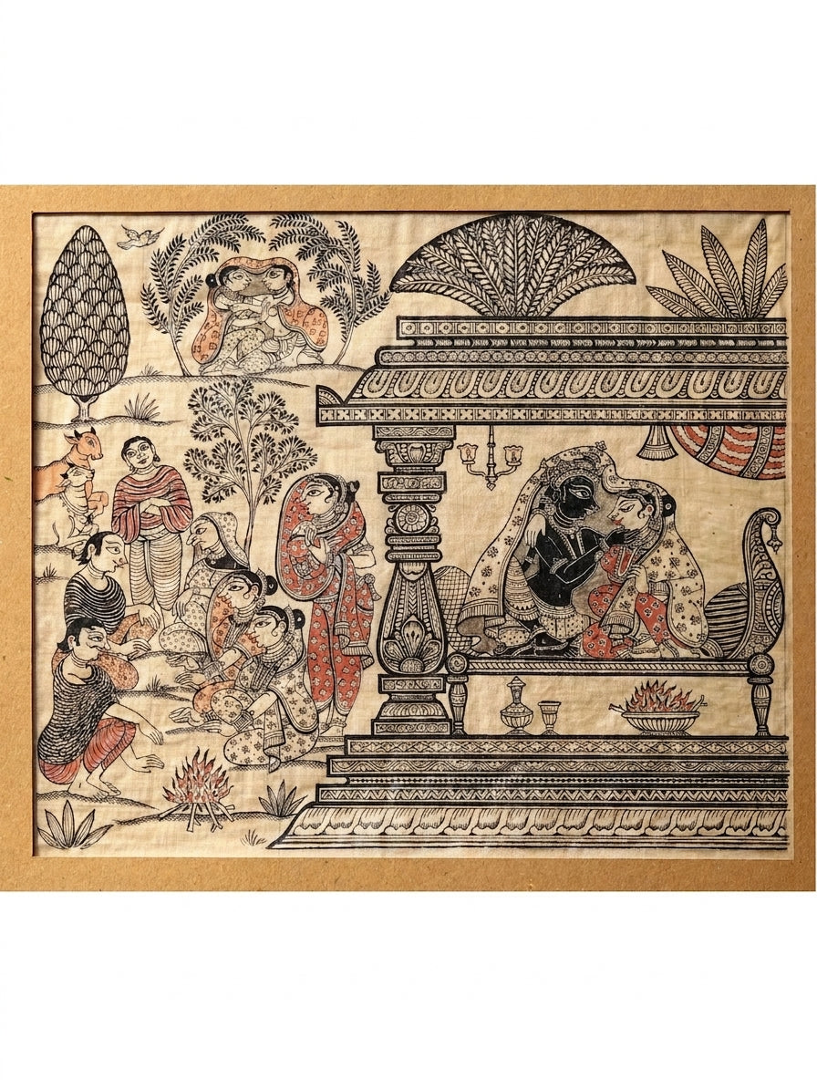 Krishna Six Seasons - Vasanta, Grishma, Varsha, Sharad, Hemanta, Shishira Painting on Tussar Silk