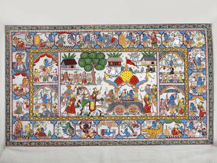 Krishna Leela (The Story of Lord Krishna) Pattachitra Painting on Cloth by Rabi Behera