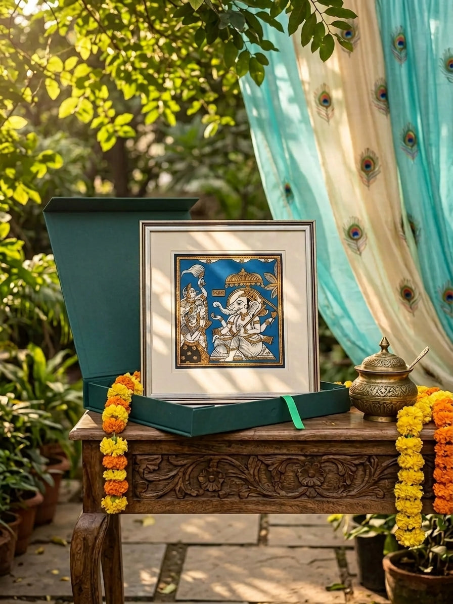 Darbar Ganesha | Framed Traditional Phad Painting