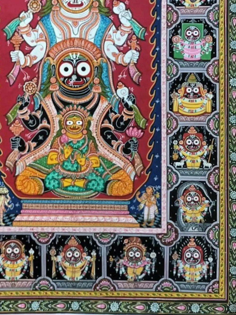Jagannath, Balarama And Subhdra | Patachitra Art | | Watercolor On Handmade Canvas | By Suryakanta Das