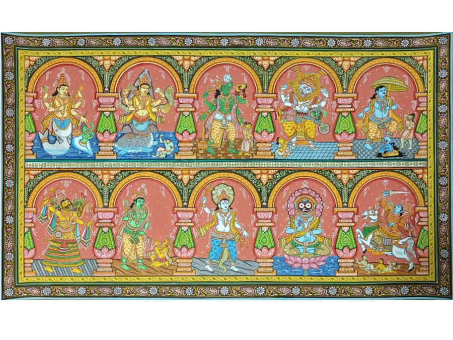 Dashavatar of Lord Vishnu Painting on Canvas