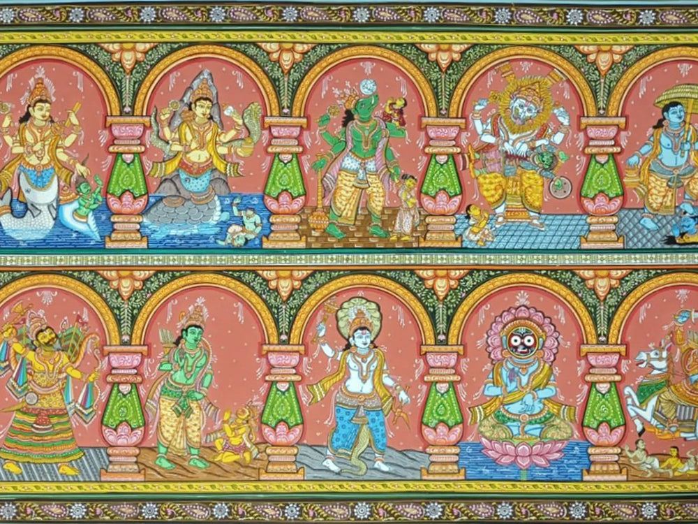 Dashavatar Of Lord Vishnu | Patachitra Art | Watercolor On Handmade Canvas | By Suryakanta Das