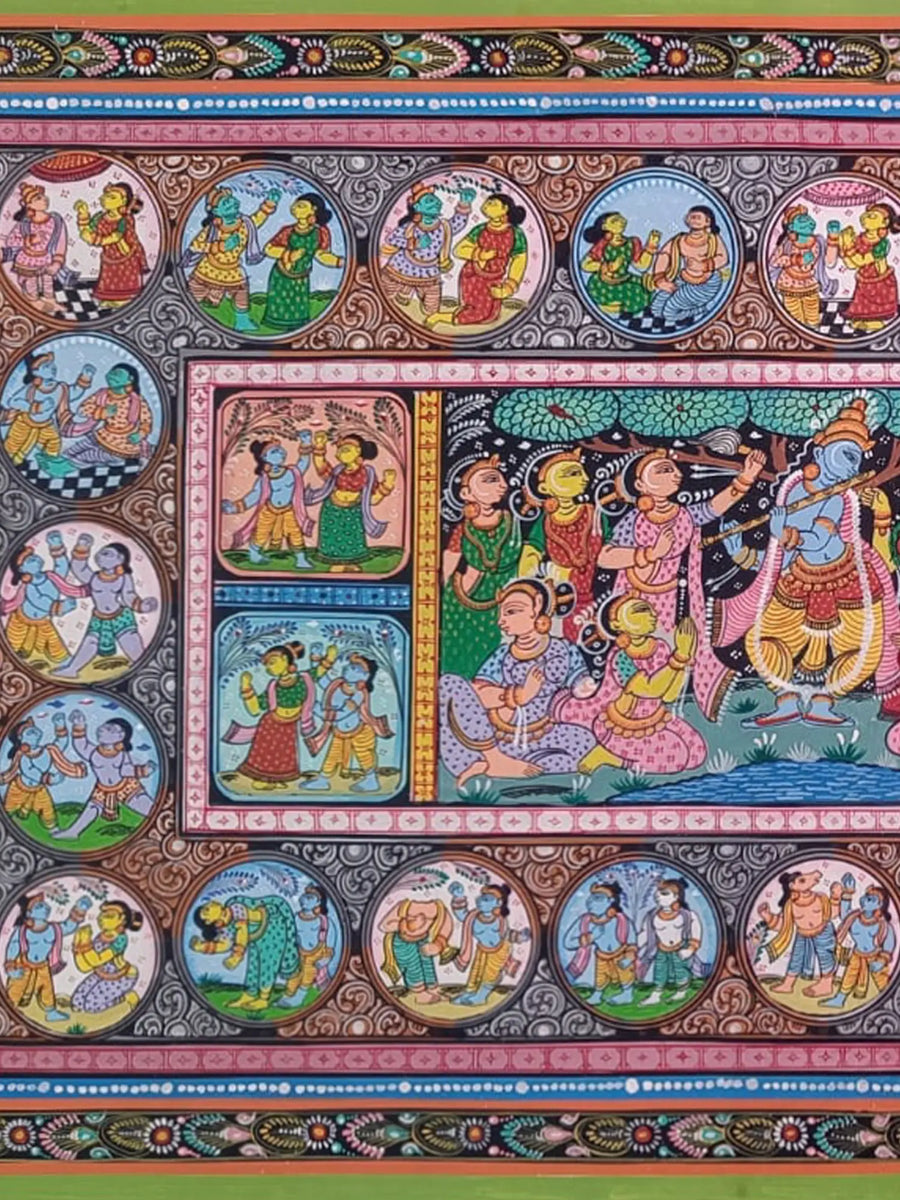 Krishna Story of Patachitra Pattachitra Painting on Canvas