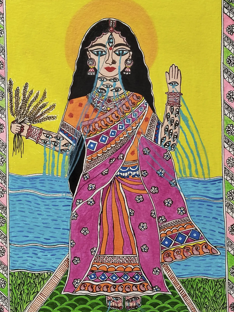 Maa Shatakshi - Goddess of Nourishment Madhubani Painting on Paper by Nishu Singh