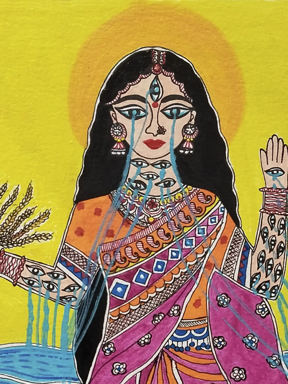 Maa Shatakshi - Goddess of Nourishment | Madhubani Painting by Nishu Singh