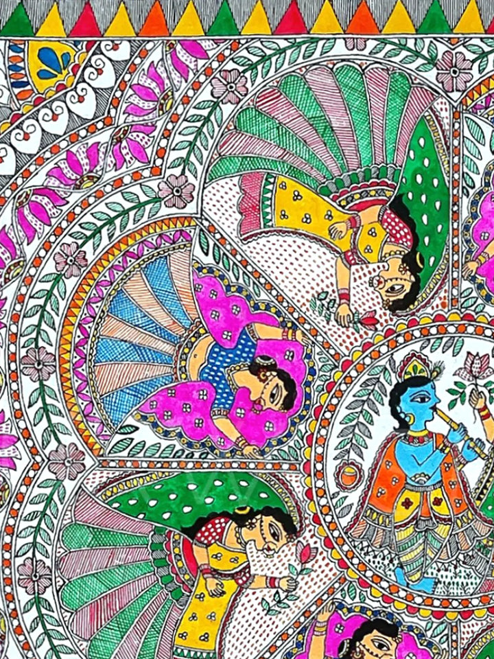 Krishna Raas Madhubani Painting · view 4