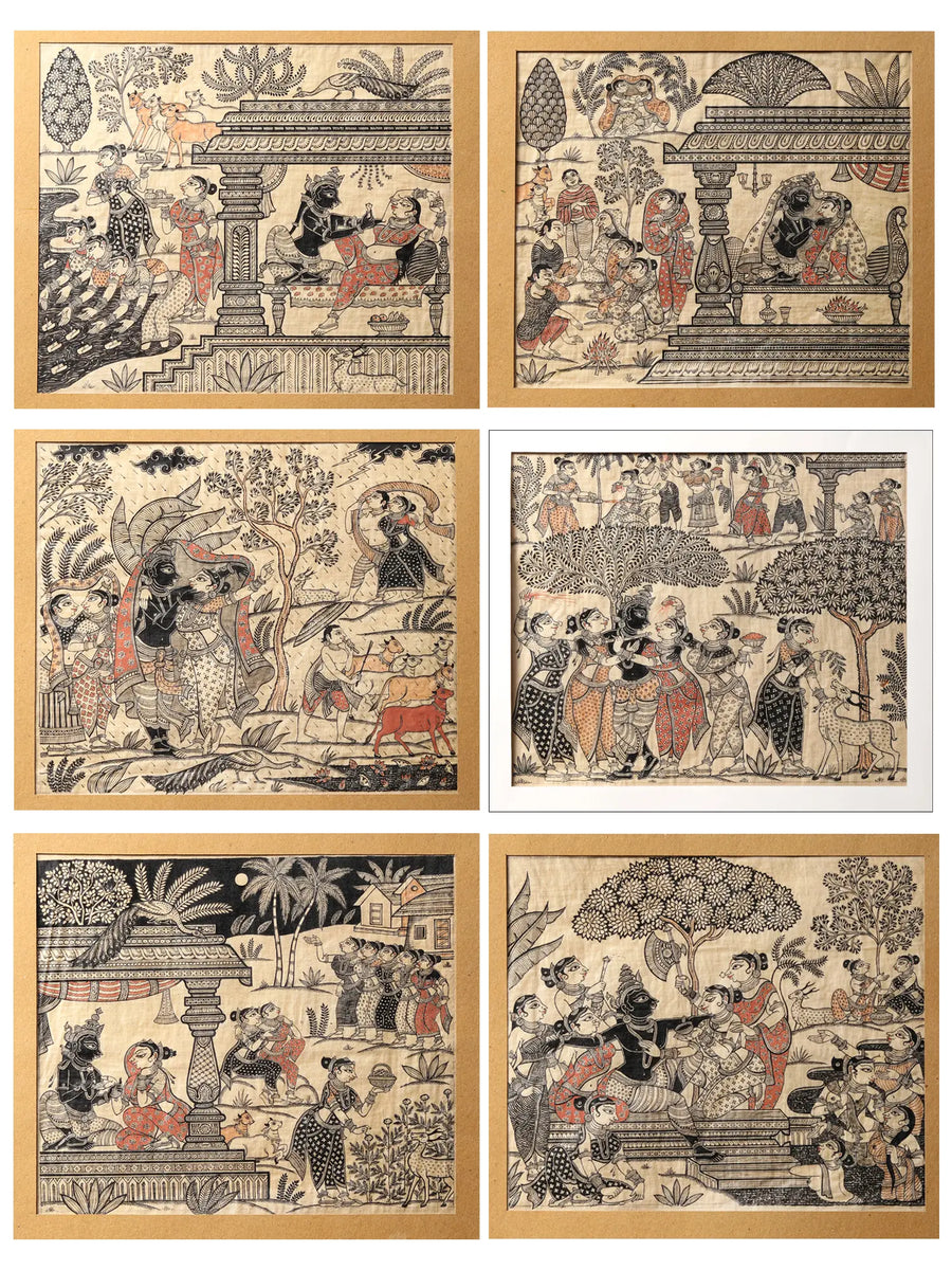 Krishna Six Seasons - Vasanta, Grishma, Varsha, Sharad, Hemanta, Shishira Painting on Tussar Silk