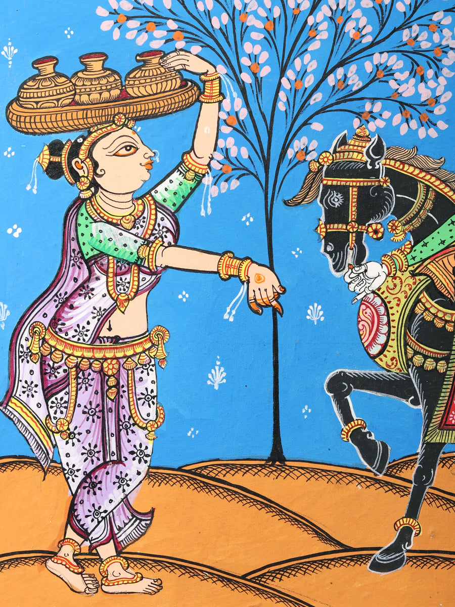 Kanchi Abhijan (Jagannath, Baladev and Gajapati King with Milkmaid Manika) Painting on Canvas