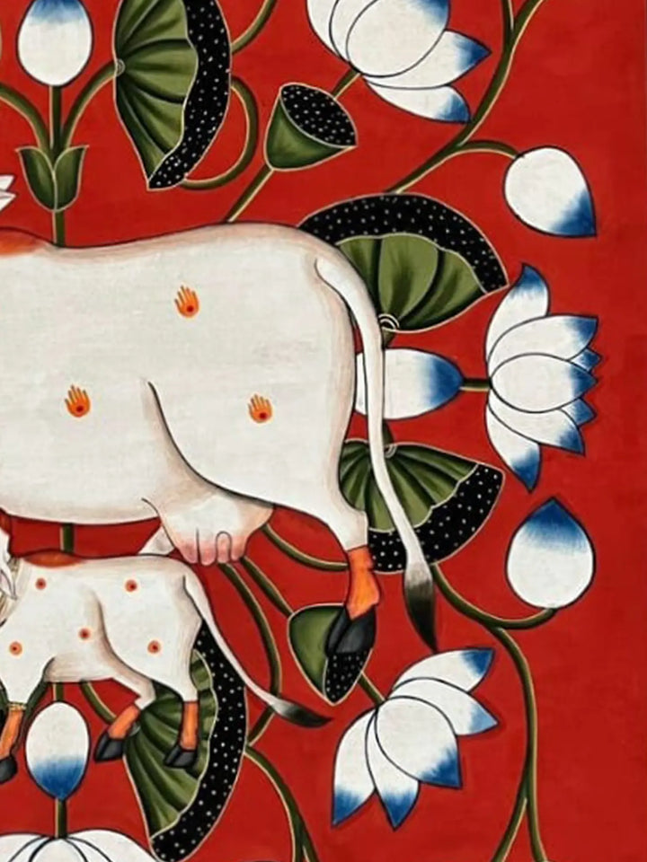 Kamdhenu Cow with Calf Painting on Cloth · view 4