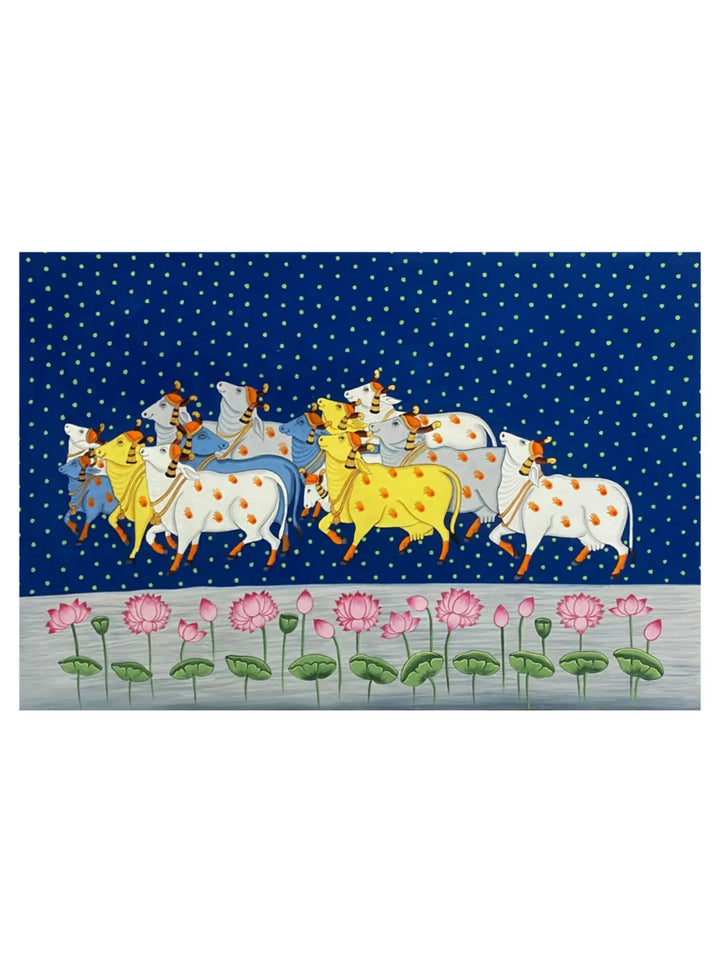 Bunch of Cows Pichwai Painting on Cloth · view 1