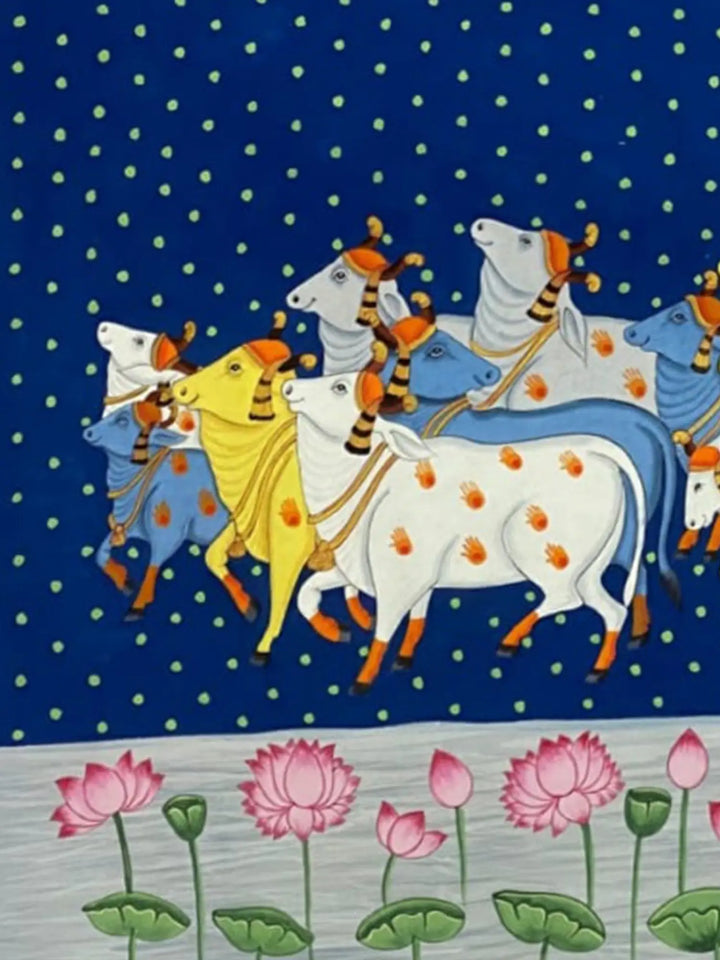Bunch of Cows Pichwai Painting on Cloth · view 3