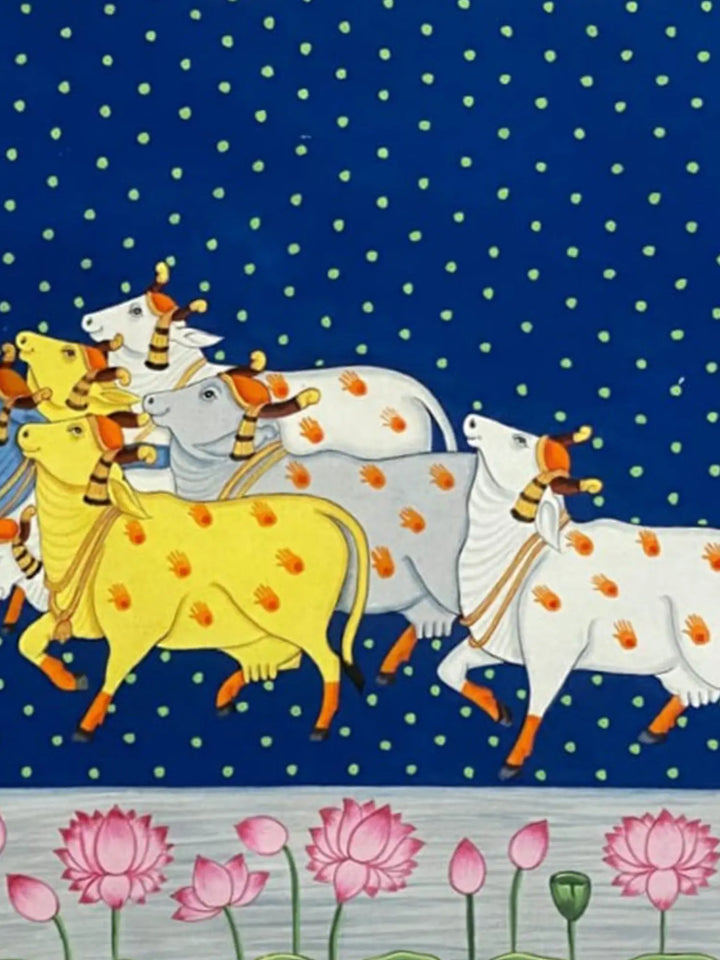 Bunch of Cows Pichwai Painting on Cloth · view 4