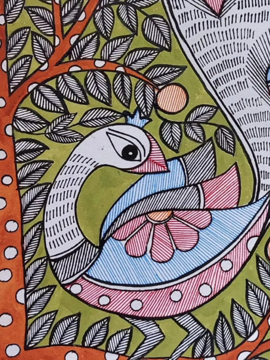 Peacock with Tail Painting on Handmade Paper