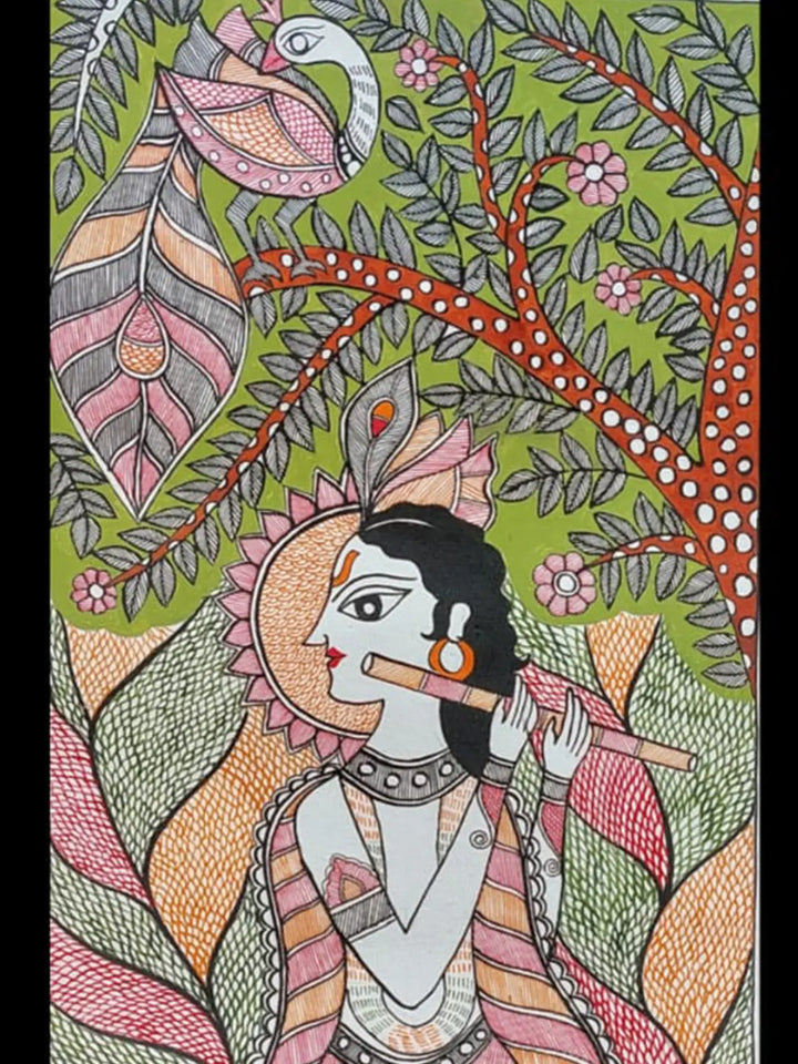 Krishna Madhubani Painting on Handmade Paper · view 4