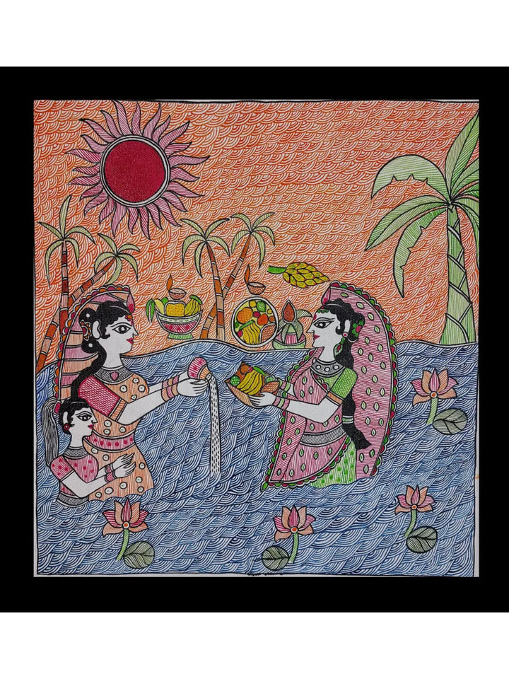 Chhat Puja Madhubani Painting on Handmade Paper · view 1