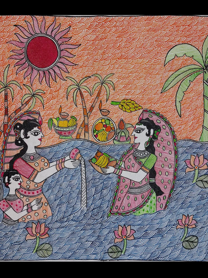 Chhat Puja Madhubani Painting on Handmade Paper · view 2