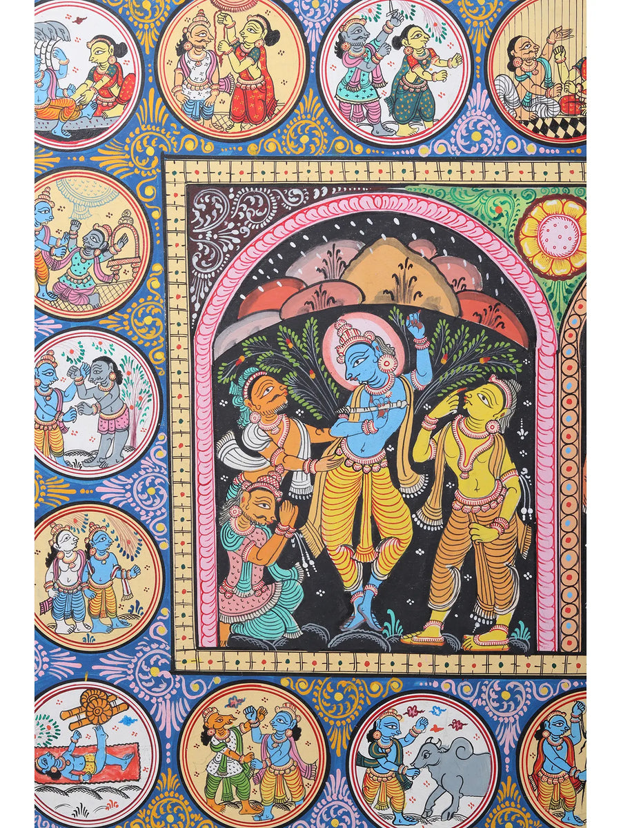 Episodes of Krishna's Story Pattachitra Painting on Canvas