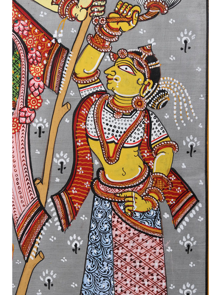 Cosmic Krishna as Brahma Vishnu Mahesh Painting on Tussar Silk · view 3