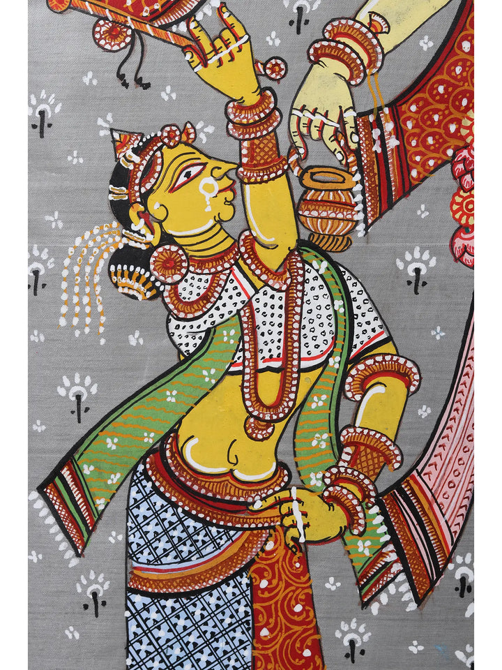 Cosmic Krishna as Brahma Vishnu Mahesh Painting on Tussar Silk · view 4