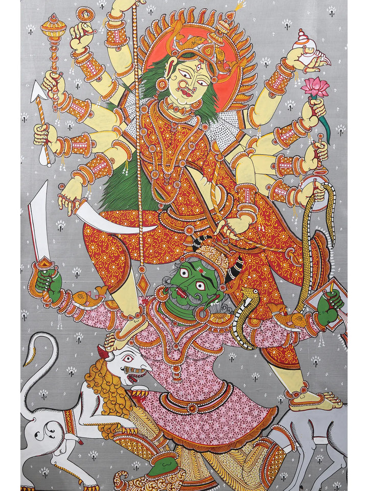 Mahishasur Mardini Durga Painting on Tussar Silk · view 2