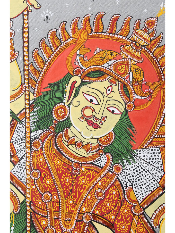 Mahishasur Mardini Durga Painting on Tussar Silk · view 3