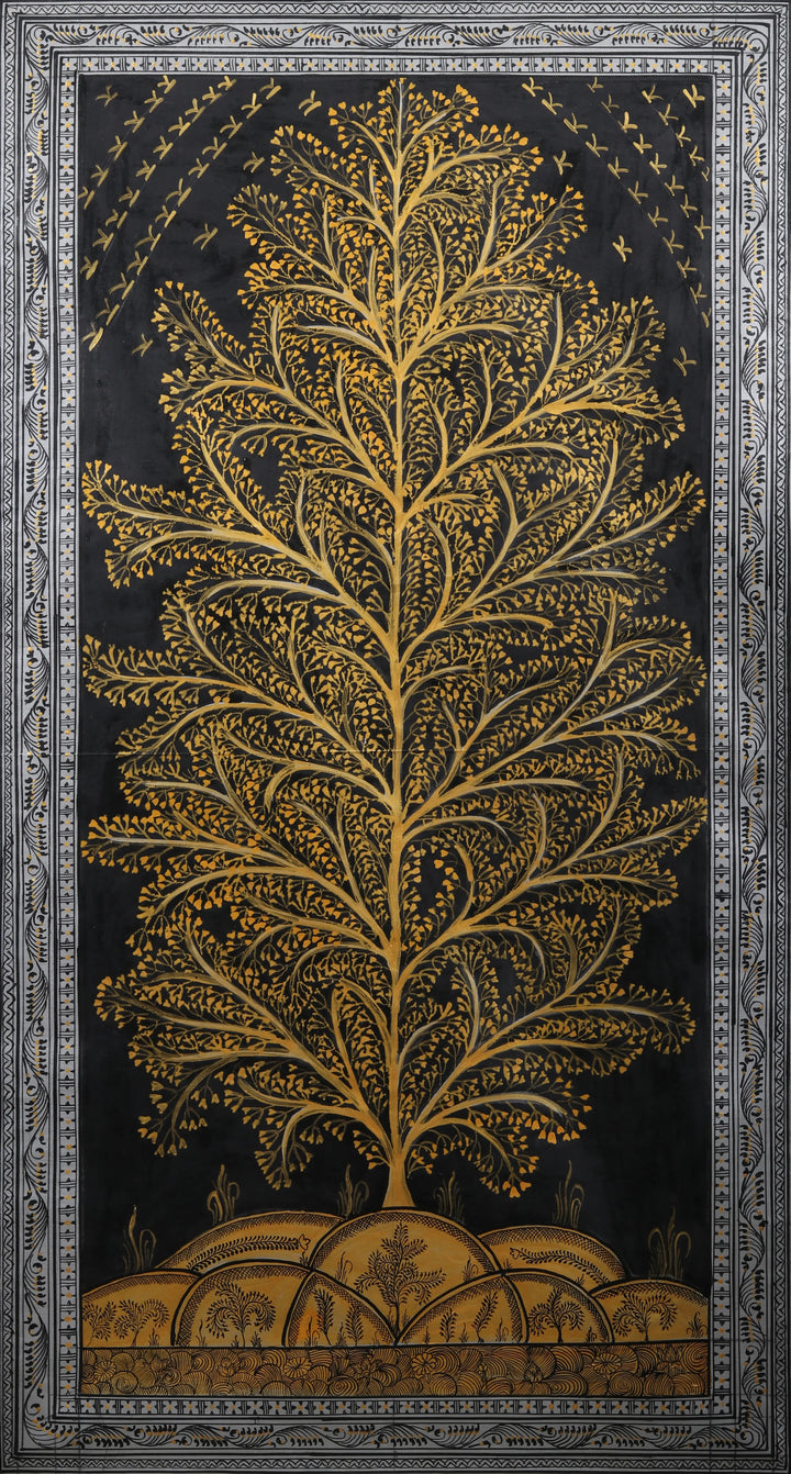 The Blooming Tree - Tree of Life Painting on Tussar Silk · view 1