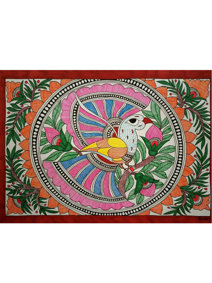 Bird Madhubani Painting on Paper · view 1