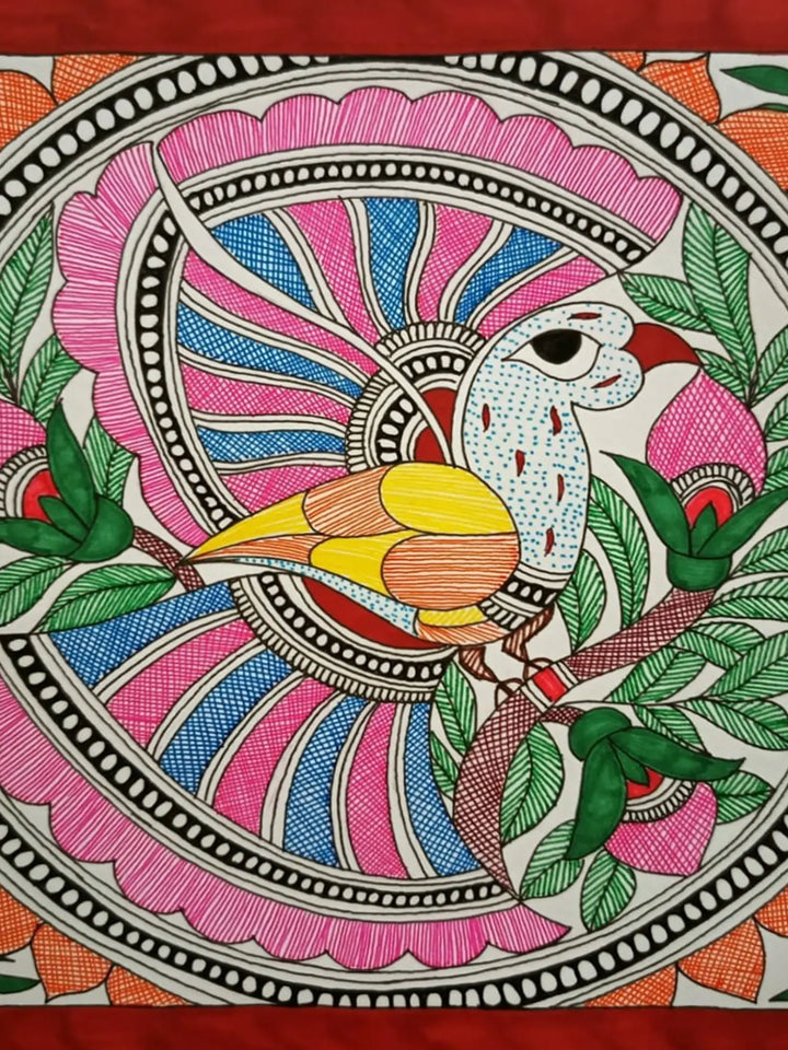Bird Madhubani Painting on Paper · view 2