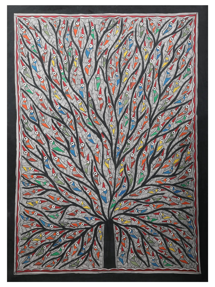 Tree of Life with Birds Painting on Handmade Paper · view 1