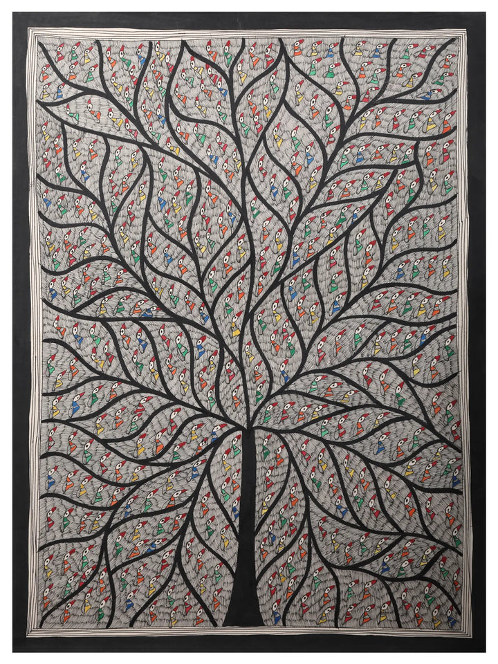 Tree of Life with Many Birds Painting on Handmade Paper · view 1