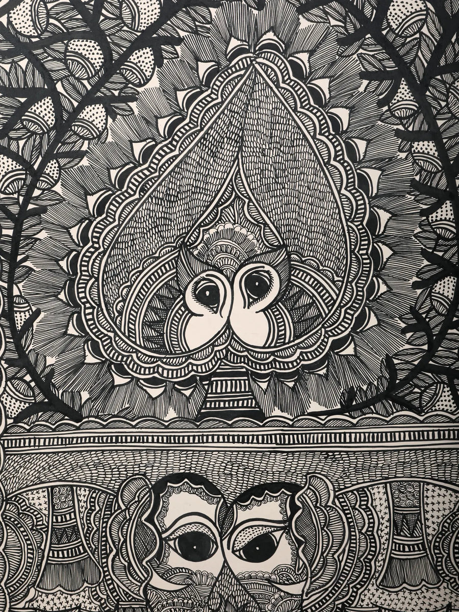 Pair of Peacock and Elephant Painting on Handmade Paper