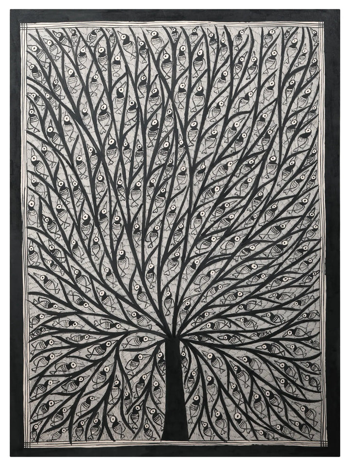 Black and White Tree of Life Painting on Handmade Paper · view 1