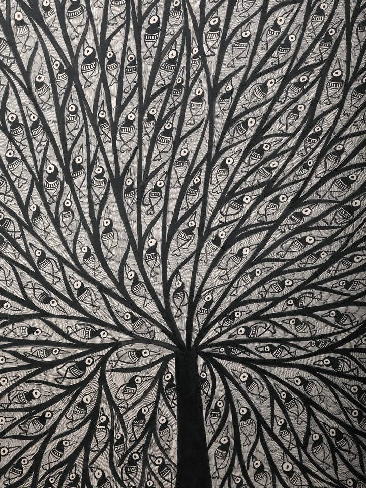 Black and White Tree of Life Painting on Handmade Paper · view 2