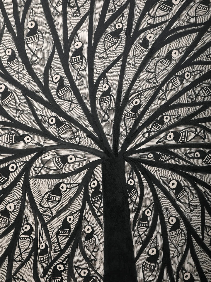 Black and White Tree of Life Painting on Handmade Paper · view 4