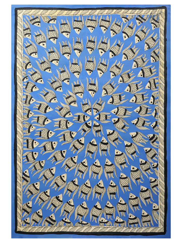 Blue Fish Mandala Painting on Handmade Paper · view 1