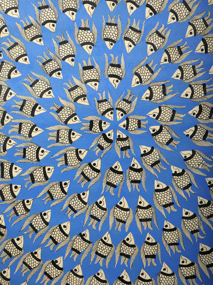 Blue Fish Mandala Painting on Handmade Paper · view 2