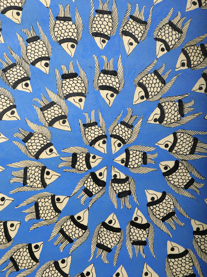 Blue Fish Mandala Painting on Handmade Paper · view 3