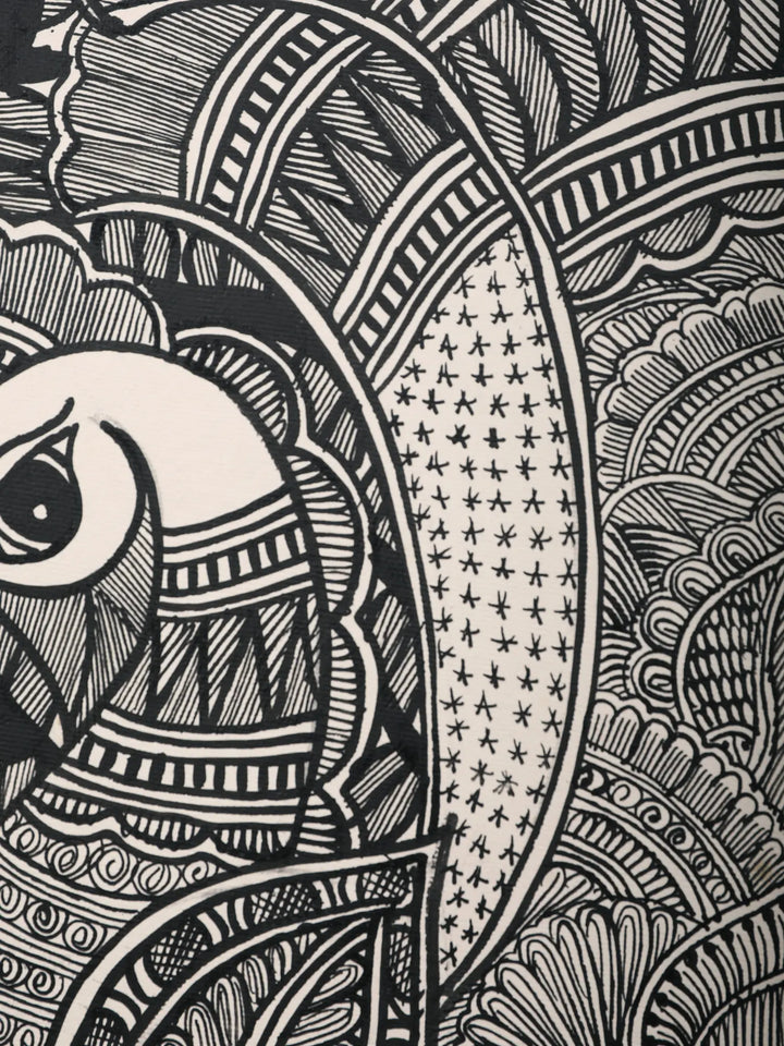 Peacock and Fish Madhubani Painting on Handmade Paper · view 2