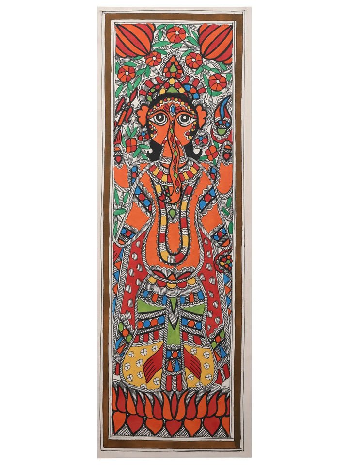Chaturbhuj Ganesha Painting on Handmade Paper · view 1