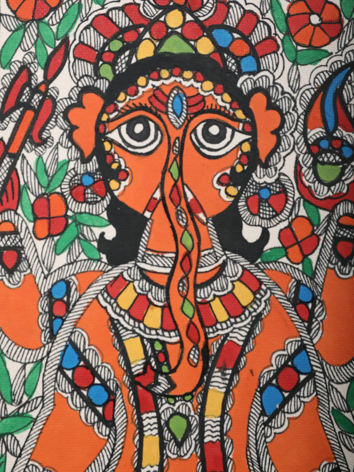 Chaturbhuj Ganesha Painting on Handmade Paper · view 2