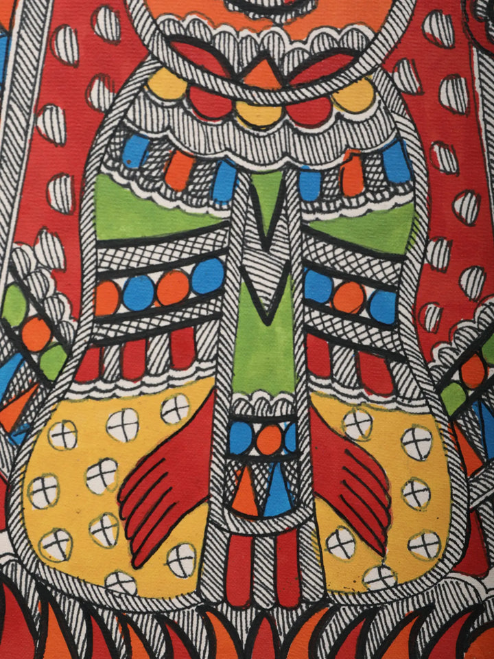 Chaturbhuj Ganesha Painting on Handmade Paper · view 3