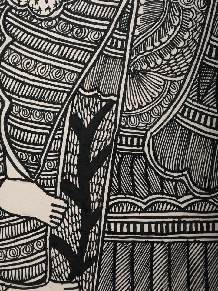 Radha Krishna in Madhubani Painting on Handmade Paper · view 3
