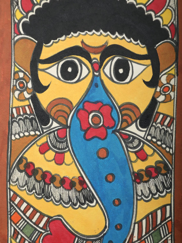 Ganesha Madhubani Painting on Handmade Paper · view 2
